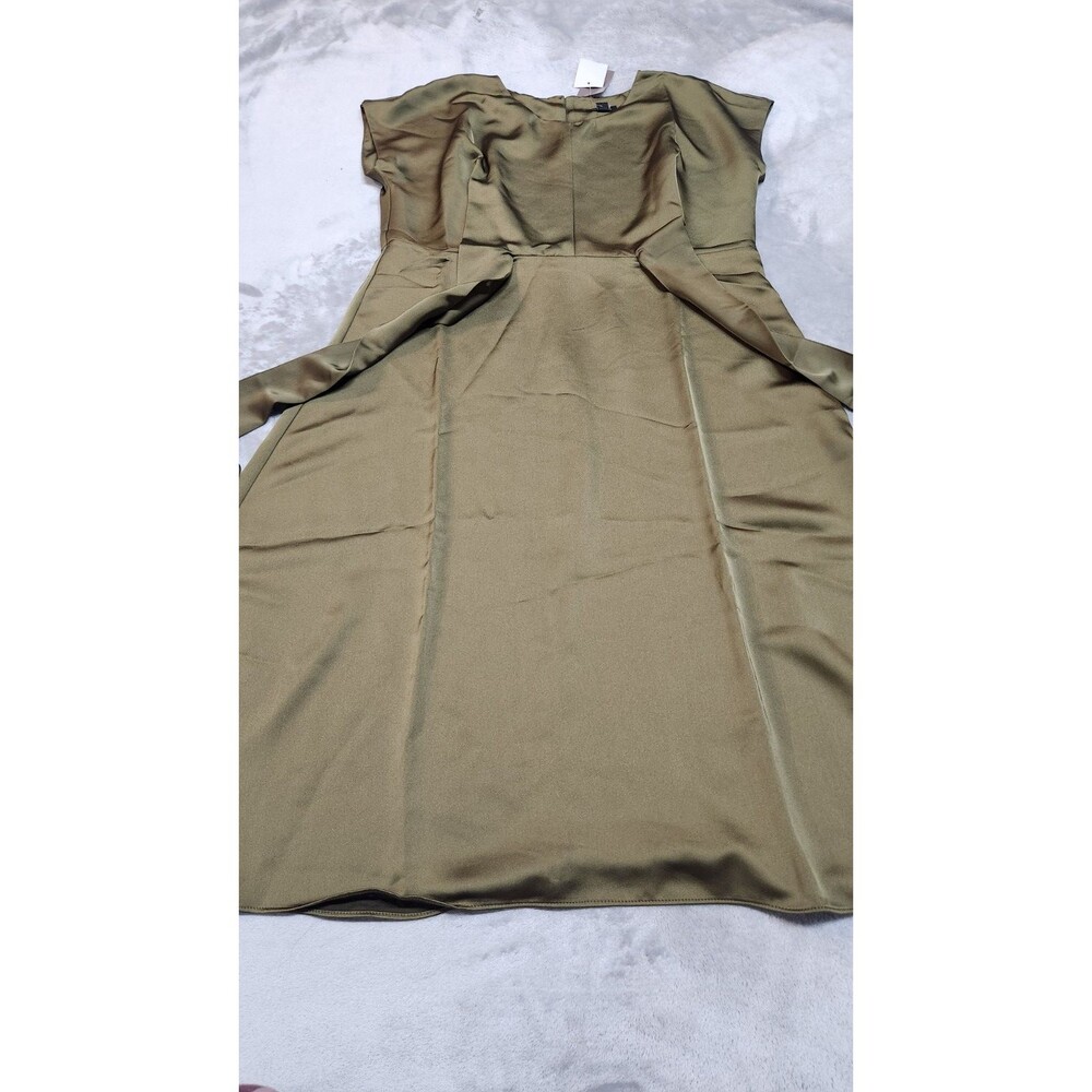J‎ Jill Wearever Collection XSP Petitite Satin Wrap Waist Olive Green Dress NWT